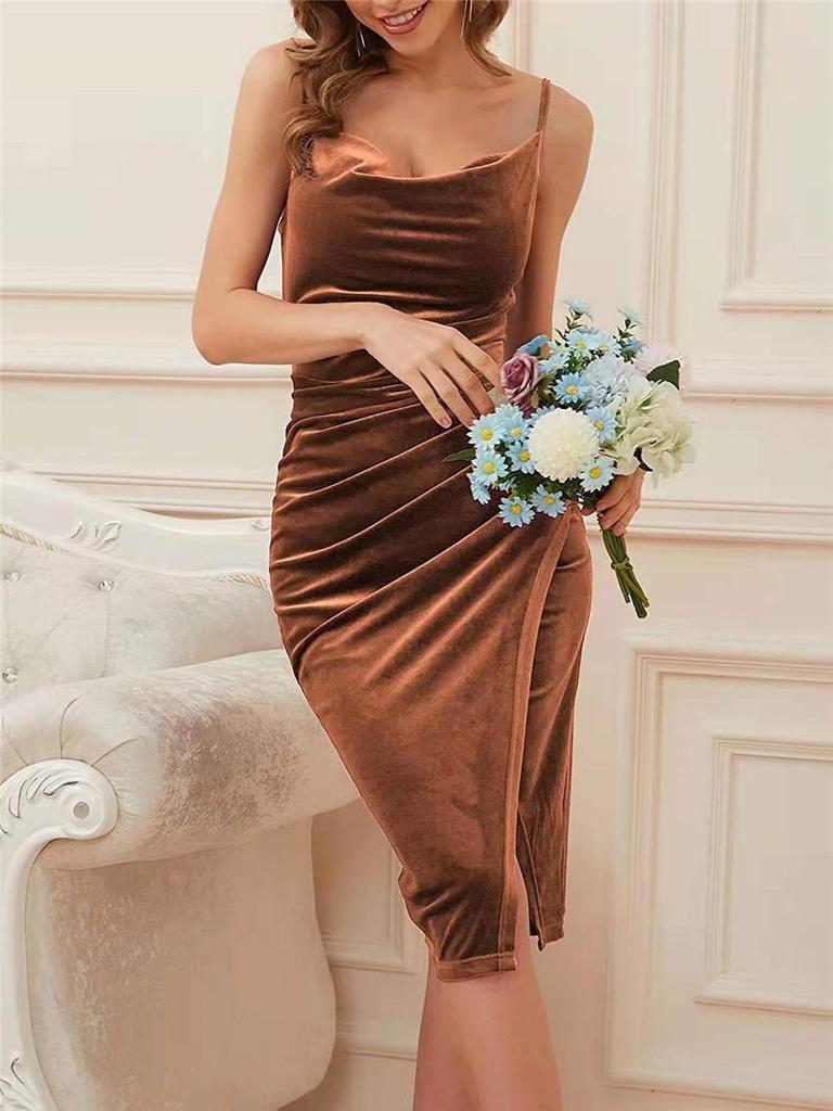 Spring/Summer 2022 European & American Women's Sexy Velvet Slit Pleated Slip Dress