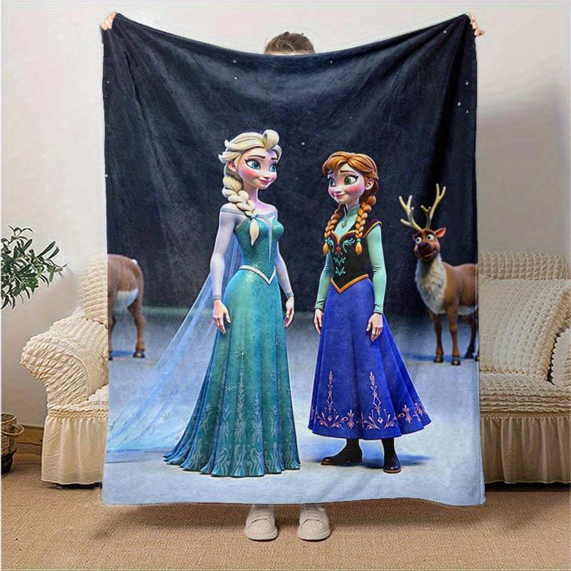 1pc, Cartoon Frozen Elsa Anna Blanket, Seasonal Decorative Throw, Soft Flannel Throw Blanket, Versatile & Cozy for Bedroom, Soft Warm Beddin
