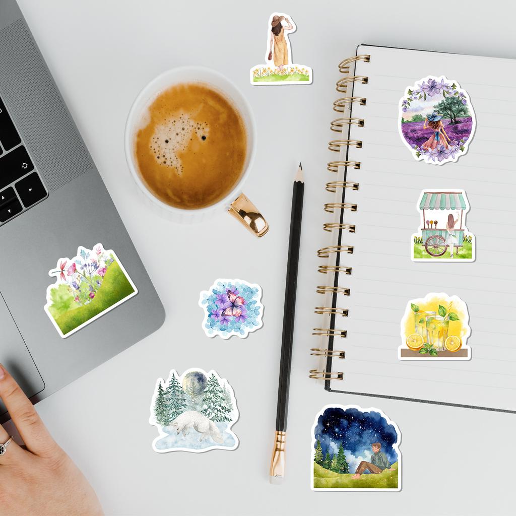 50 Watercolor Spring Graffiti Stickers Water Cup Computer Suitcase Skateboard Waterproof DIY Decorative Stickers