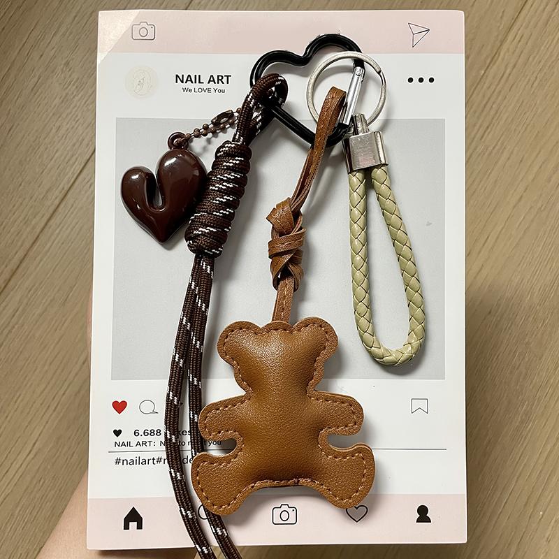 Yogodlns Cute PU Leather Bear Bag Pendant Bear Shape Cartoon Keychain Soft Stuffed Bag Charm Ornament Decoration