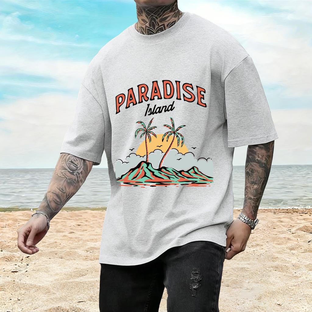Unisexs Fashion Tshirt 100 Cotton Printed Tee Featuring A Seaside Motifsimple Loosefitting Comfortable And Trendy