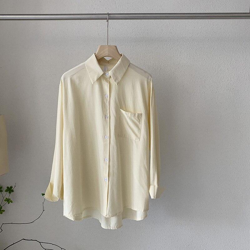 

Модная офисная рубашка для женщин, повседневная свободная хлопковая белая однотонная блузка с длинными рукавами, женские элегантные однотонные топы, женская одежда 25840 One Size абрикосовый