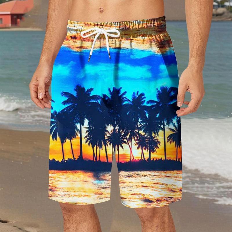 Retro Ethnic Style Graphic Beach Shorts For Men Summer Drawstring Pockets Casual 3D Printed Short Pants Fashion Loose Swim Trunk