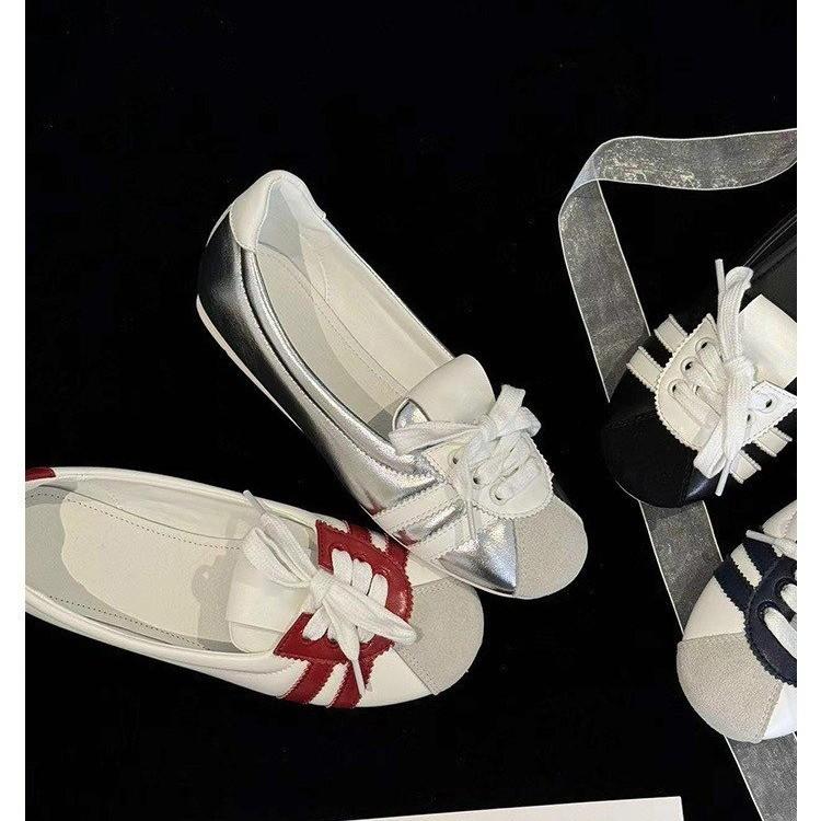 French Gentle Ballet Sneakers Women's Flat Bottom 2025 Summer New Series Breathable Little White Shoes One Pedal Board Shoes