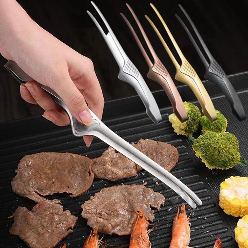 BIUTEFOR Stainless Yakiniku Durable and Abrasion Resistant Tongs, Steel, Tongs, Camping, BBQ, Condiments, Cooking, Non-Slip Design, (25)