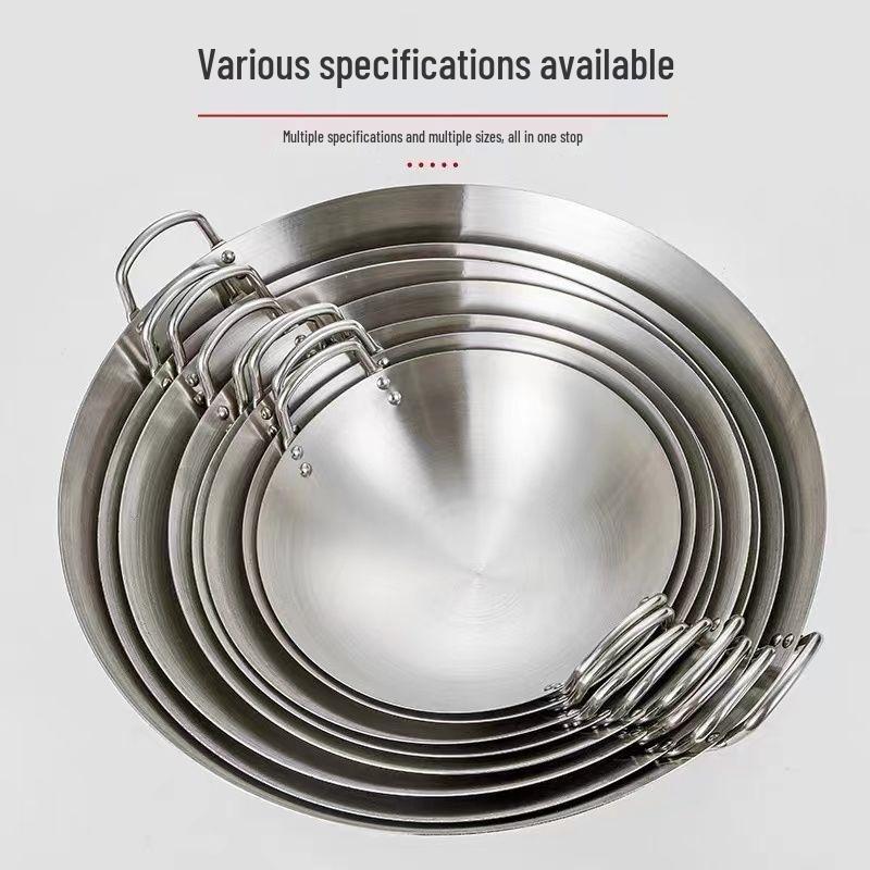 Extra Thick Stainless Steel Double Ear Wok - Large Round Bottom Pot for Commercial Kitchens, Gas Stove Compatible