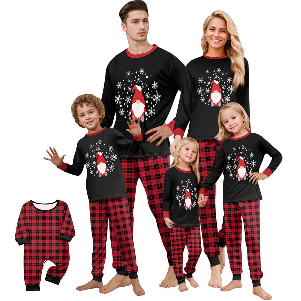 Family Matching Christmas Printed Loungewear Set with Long Sleeve Round Neck Top and Pants for Parents and Kids