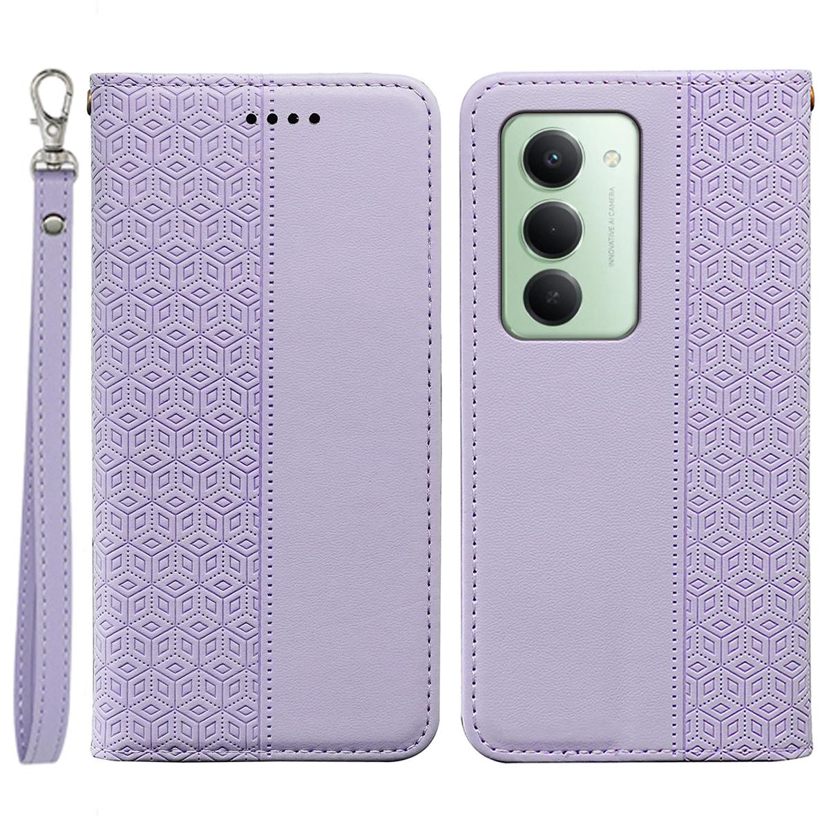 

For Xiaomi Redmi 15 5G (Global) (169mm) Wallet Phone Case Checkered Pattern Imprint Leather Flip Cover with Wrist Strap