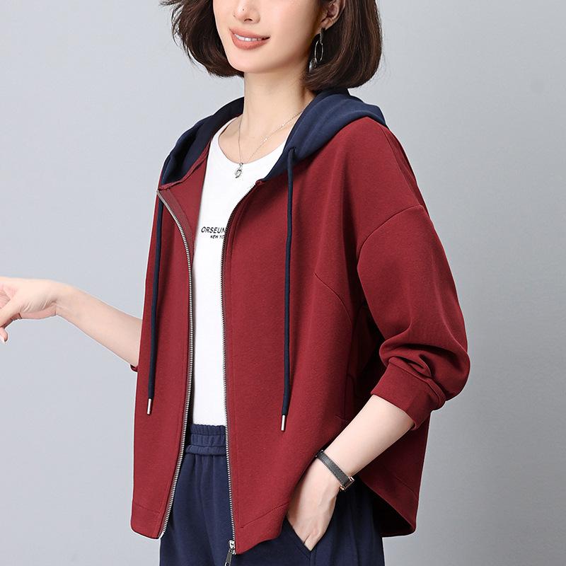 

Женская повседневная толстовка с капюшоном - Кардиган на раннюю осень для мам, маленьких и больших размеров, Свободный весенний жакет-топ M (100-120 jin) бордовый