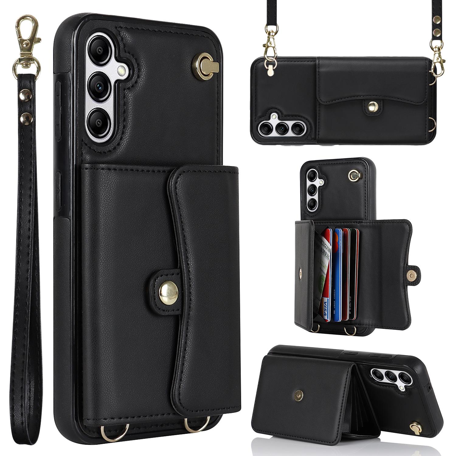 

Для Samsung Galaxy S24 Чехол для телефона с отделениями для карт Подставка Наплечный чехол для телефона Black