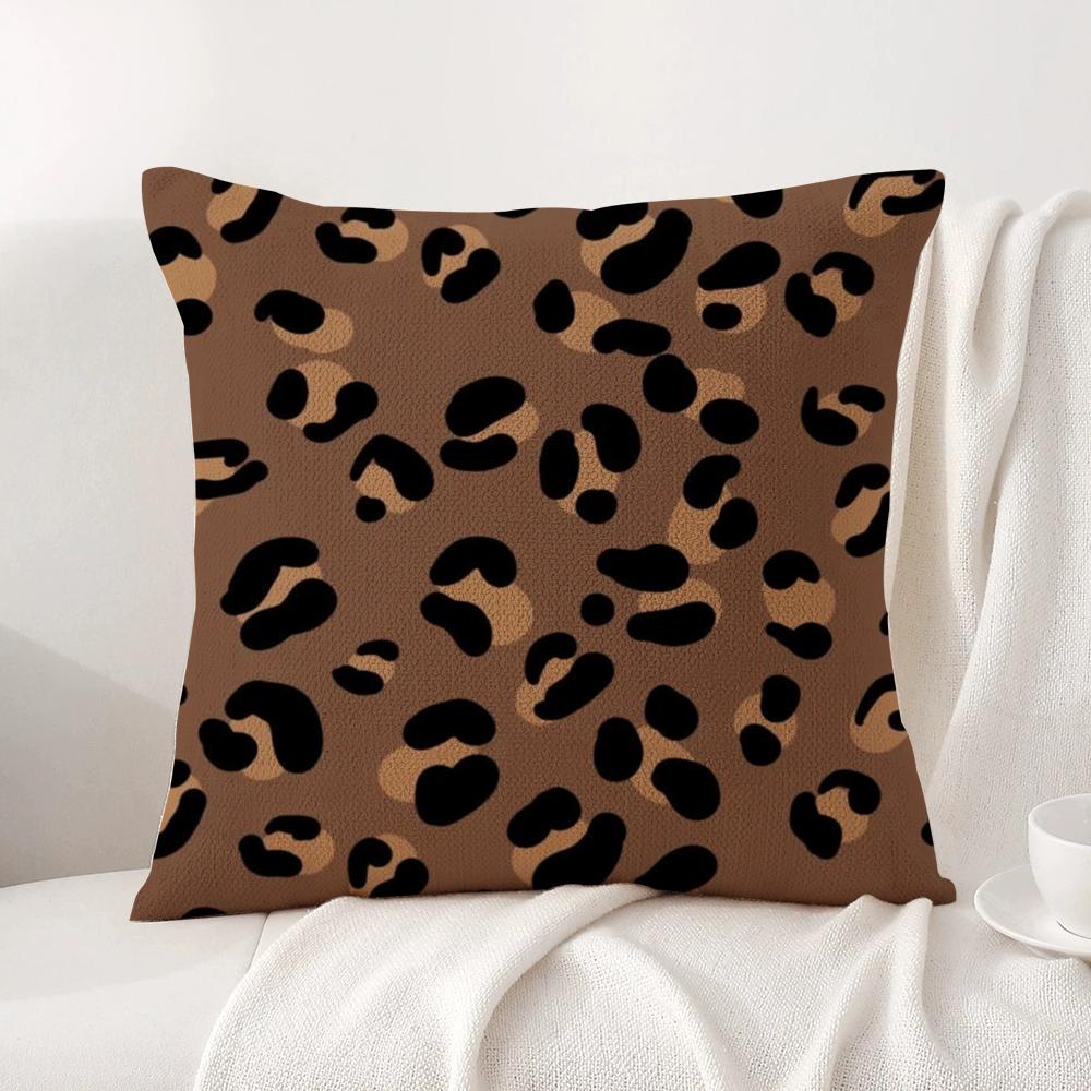 Brown Leopard Print Design Cushion Cover Natural Linen Organic Fabric DoubleSided Printing Sofa Home Decor Breathable