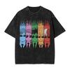 Summer Fashion 100% Cotton Washed Acid T-shirts  Great Eight Islands of Japan Tuna Fish Vintage Wash Japanese Design Tees