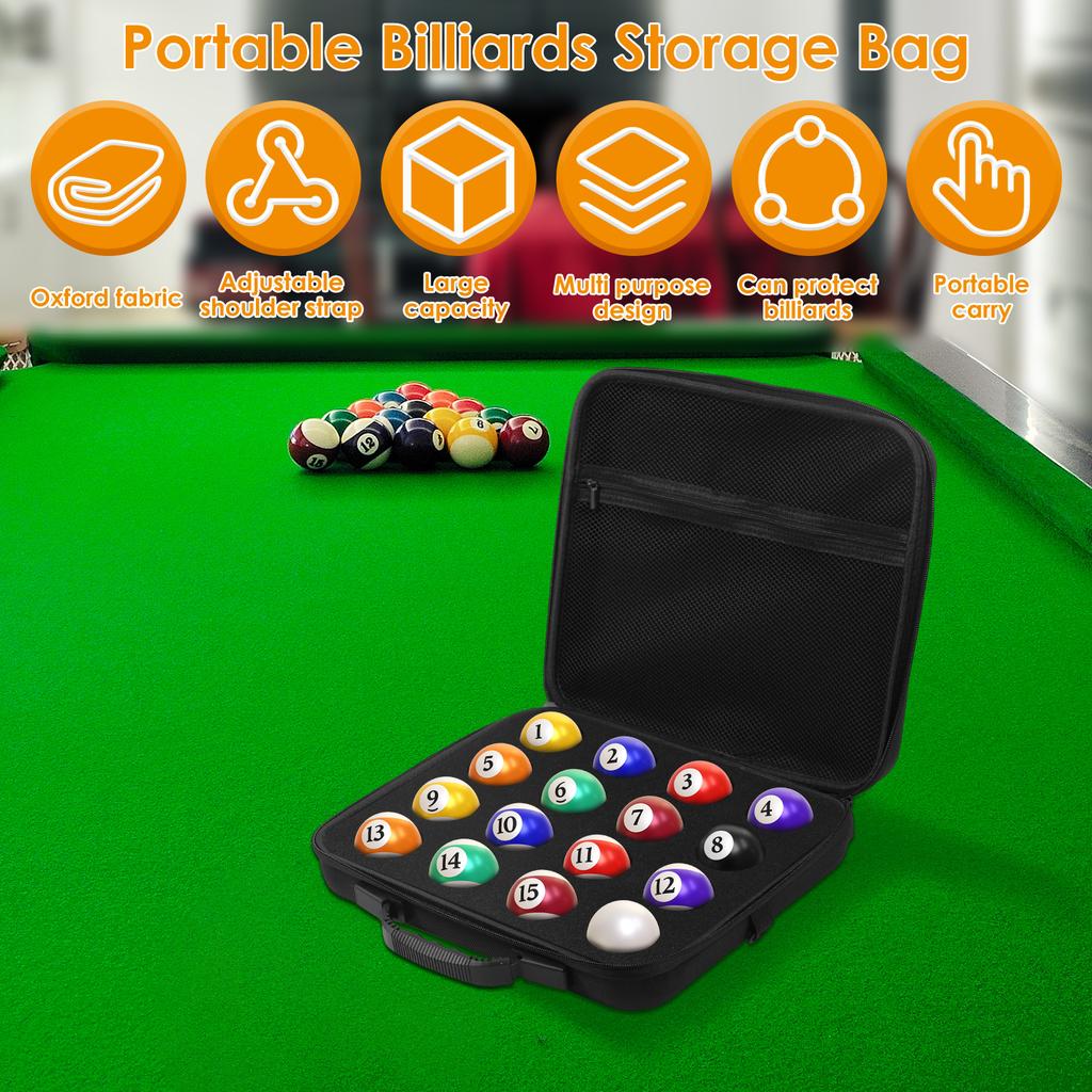 16/17 Holes Pool Ball Carrying Case Portable Billiard Balls Bag with Handle and Adjustable Shoulder Strap Pool Ball Storage Bag