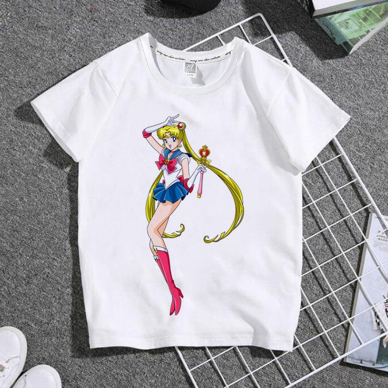 

New Childrens Shortsleeved Tshirt with Japanese Anime Beauty Warrior Print A Familyfriendly Top 4XL