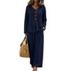 European and American in-stock cross-border foreign trade women's new casual button V-neck long-sleeve top and pants set