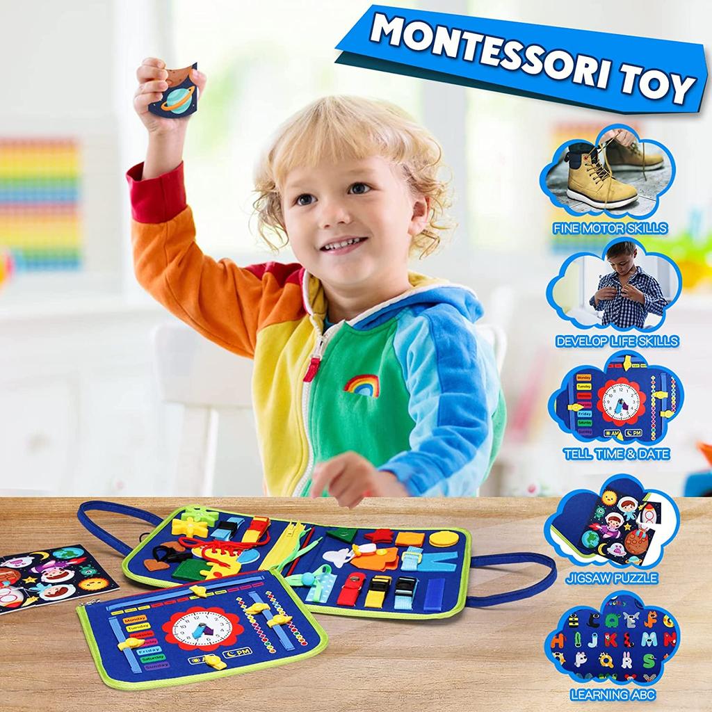 Montessori Busy Board for Toddlers Sensory Toy Preschool Learning Educational Travel Activities For Toddlers Fine Motor Skills