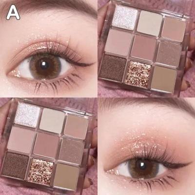 New Nine Color Eyeshadow Palette Rose Pink Pearly Matte Eye Shiny Pigment Makeup Sequin Lasting I4F8, 01 A