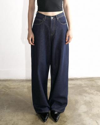 Maegolenseoul Metal Tri-Clipse Non-Fade Wide Fit Denim Pants Blue