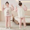 Girls Coral Fleece Pajama Set With Hooded Cartoon Character Design Winter Warm Sleepwear Kids 8 Years