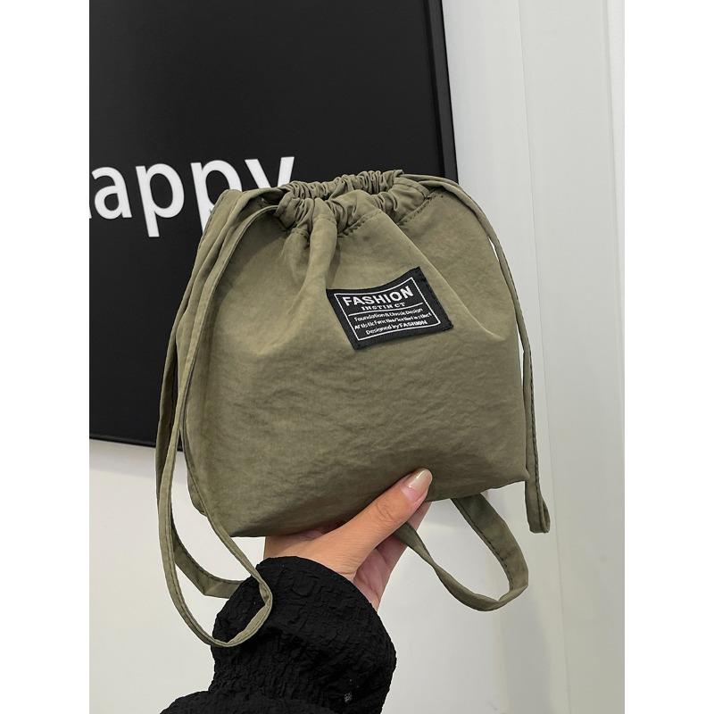 New popular bag shoulder crossbody nylon bag contrasting color small bag drawstring bucket women's bag