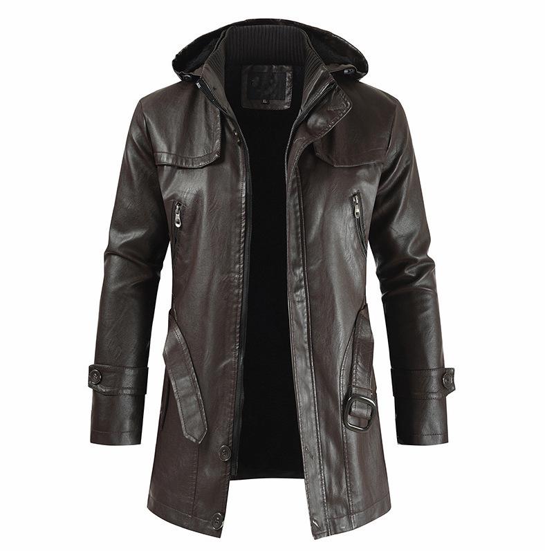 2025 Herren Mittellange PU-Lederjacke, Koreanischer Stil, Große Größen, Jugend Oberbekleidung