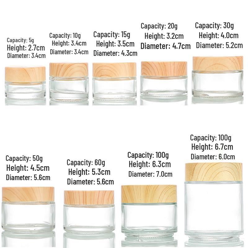 

50g Wood Grain Lid Glass Face & Eye Cream Jar