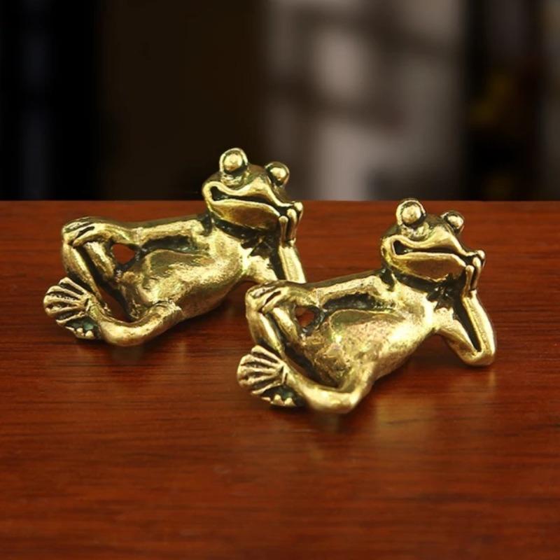 Sleeping Position Frog Brass Ornament Mini Frog Figurines Copper Animal Tea Pet Home Decorations Antique Crafts Gift