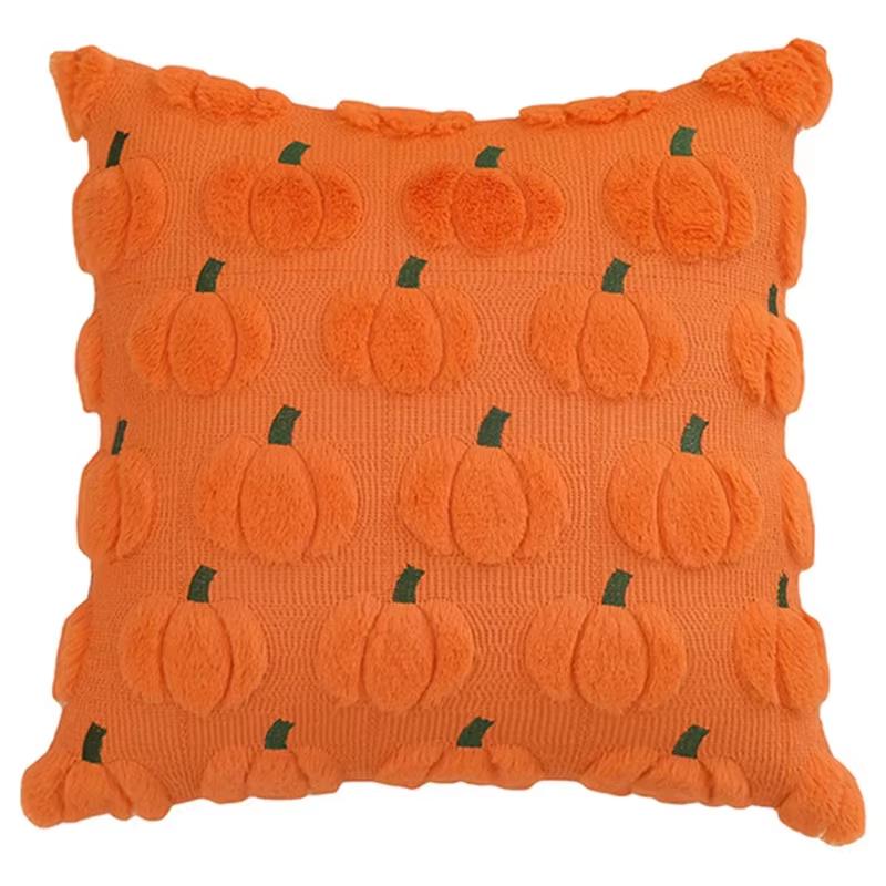 Niedliches Geister-Besticktes Kürbis-Plüschkissenbezug Halloween Dekorative Kissenhülle für Zuhause Sofa Schlafzimmer Stuhl Festliche Dekoration