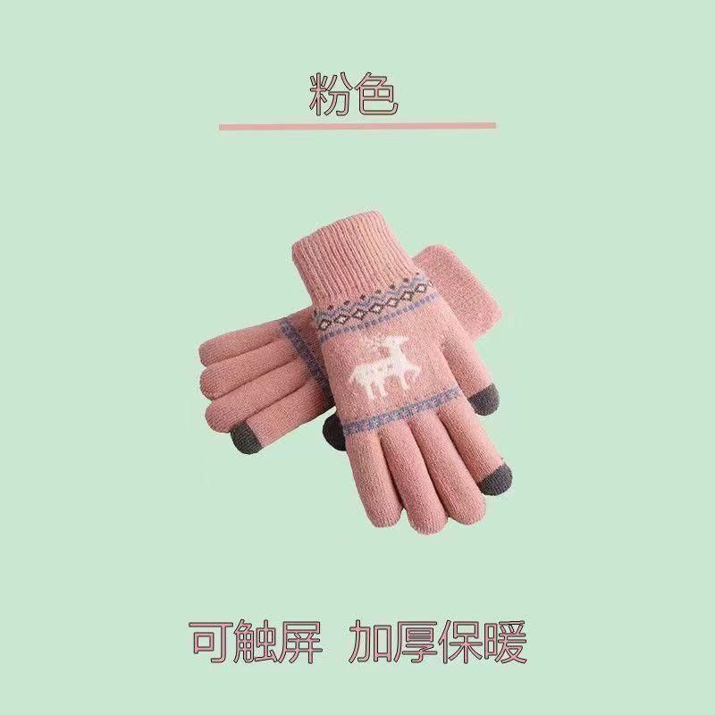Deer Christmas Warm Gloves Five Fingers Wool Knitted Cotton Student Adult Riding Cartoon Gloves Female