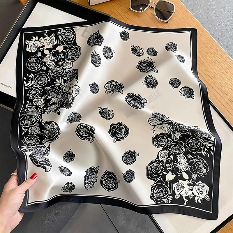 2024 Design Fashion Print Satin Square Silk Scarf for Women Hand Bag Wrist Wraps Lady Scarves Shawl Neckerchief Foulard Luxury