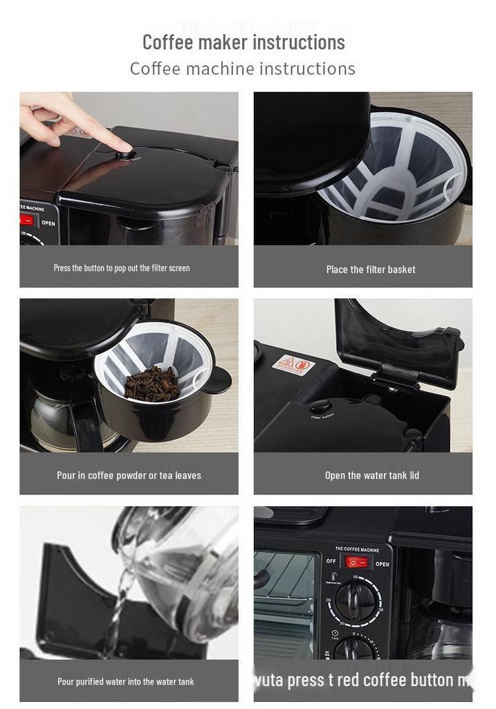 3-in-1 Frühstücksstation: Sandwich-Toaster, Kaffeemaschine & Toaster