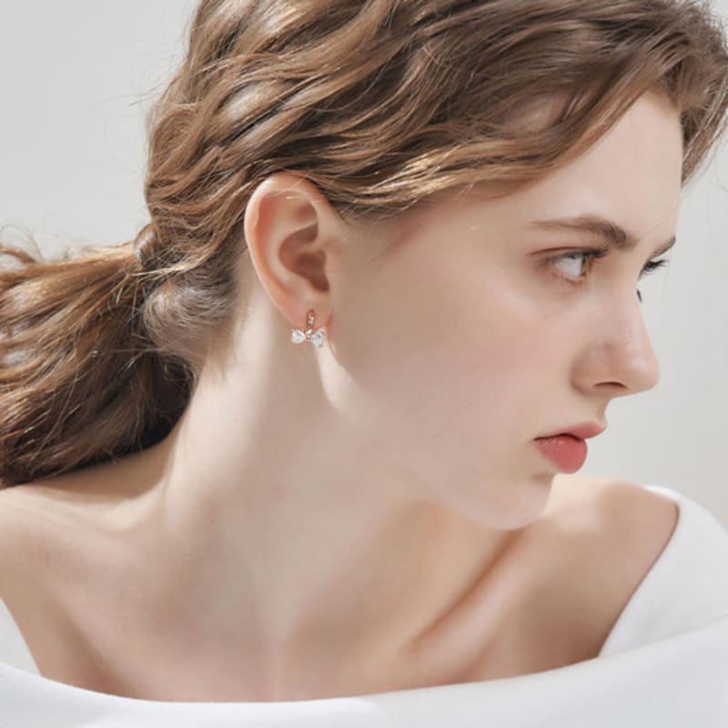 CRANNE 14K GF Heart Ribbon One-Touch Earrings C24EGF218