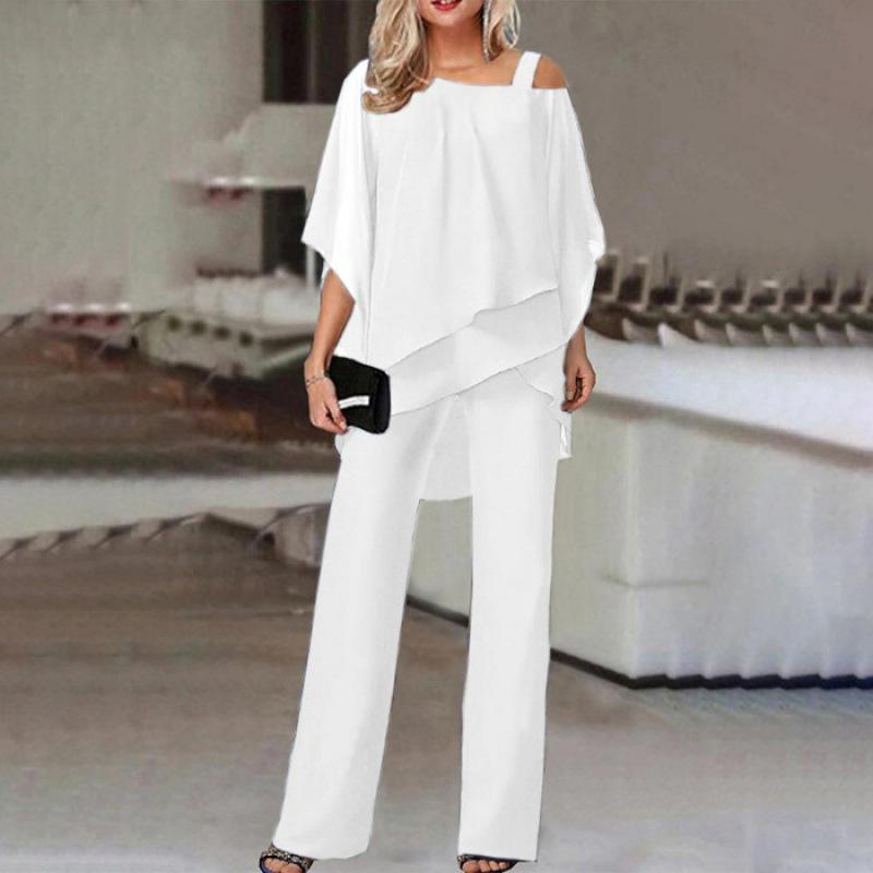 "Women's Solid Color Bat Sleeve Trousers and Irregular Casual Suit"