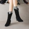 Krazing Pot Cow Suede Nubuck Winter Round Toe Modern Boots Med Heels Slip On Five-Star Decoration Women Mid-calf Boots