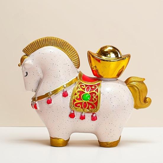 1/4Pcs Cartoon Horse Statue Rotatable Golden Ingot Gourd Money Bag Lucky Pony Figurine Home Office Desktop Feng Shui Decoration Ornament