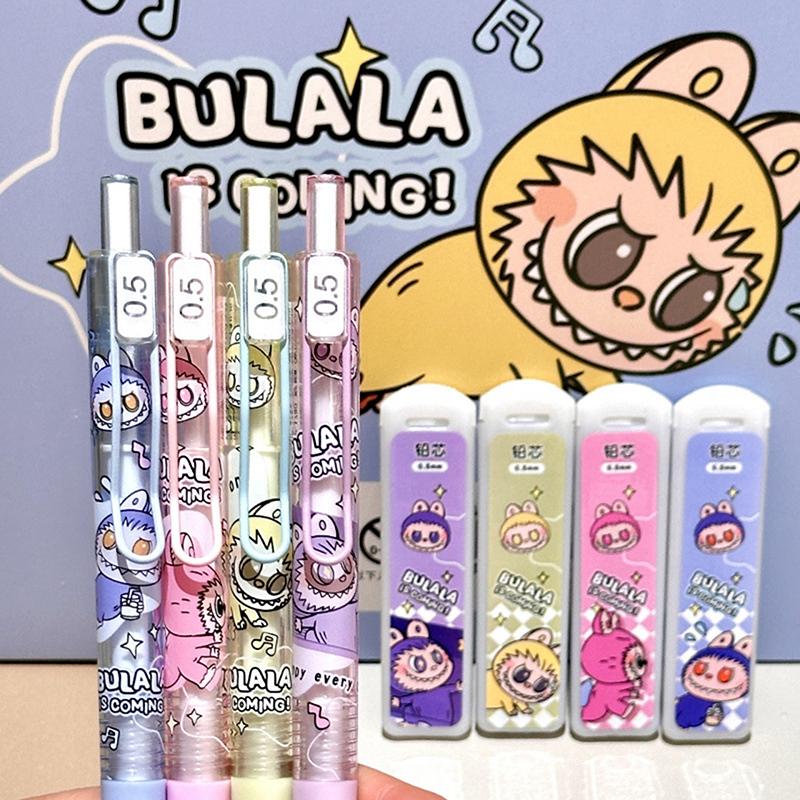 Cartoon Cute Labubu Automatic Pencil Refill Set Kawaii Student Pressing Mechanical Pencil Student Stationery Children Gifts