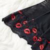 New Transparent Sexy Red Lips Love Print Lace Women's Strap Dress Deep V Bow Corset Sleeping Skirt Set Erotic Babydolls Lingerie