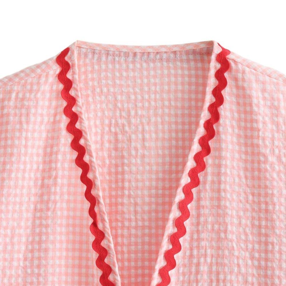 V-neck Summer Bow Tied Shirts Tops Stripe Loose Chic Puff Sleeveless Blouse Tops Ladies