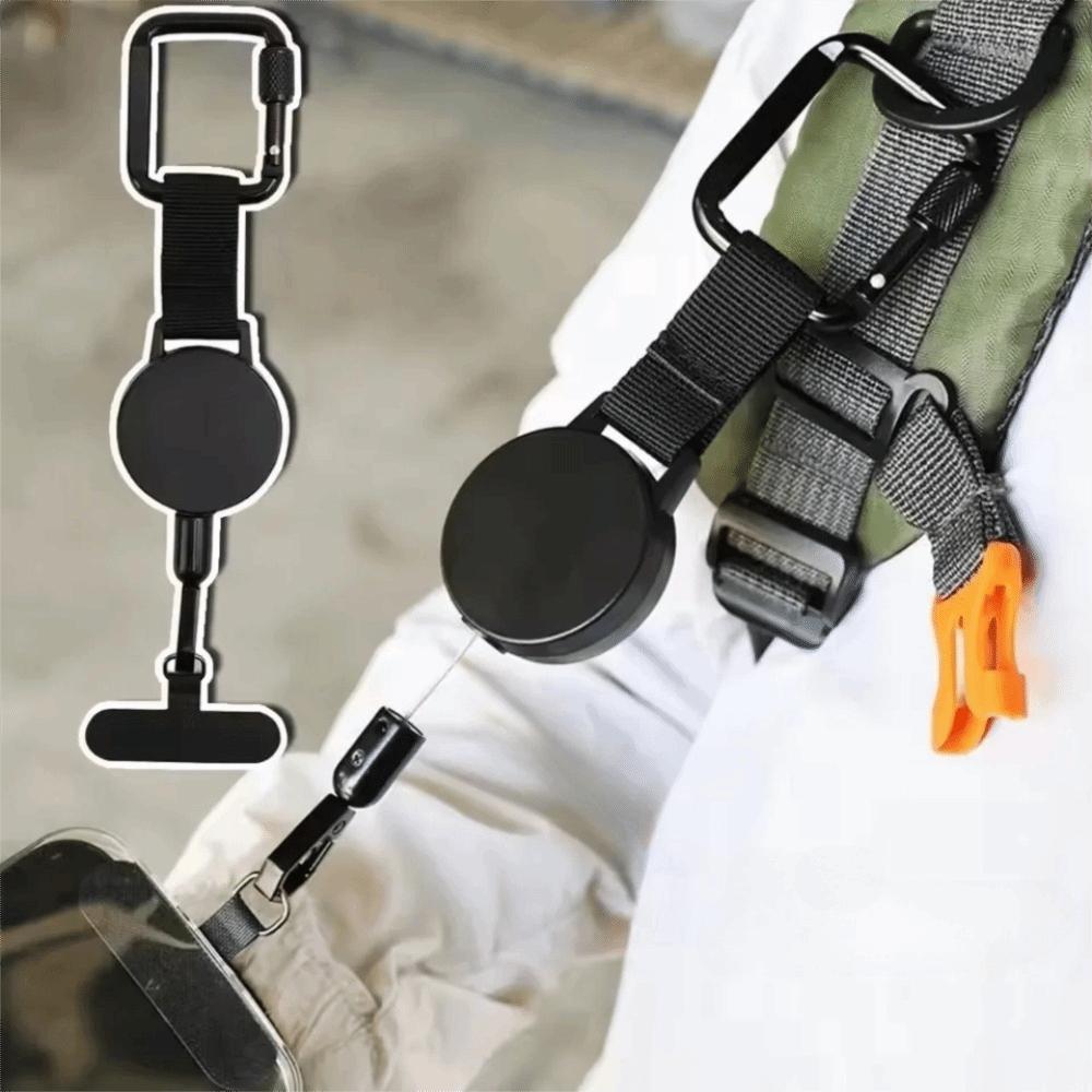Alloy Retractable Key Reel Black Wire Rope Holder Portable Carabiner Clip  Outdoor Backpack Use