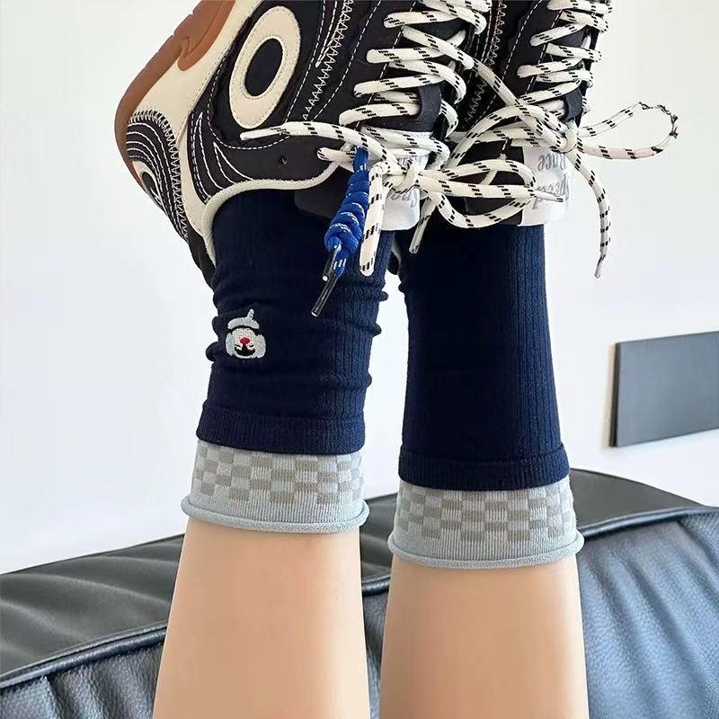 

Женские весенне-осенние новые трендовые мультяшные флокированные животные милые пингвины носки-гольфы 1 pair темно-синий