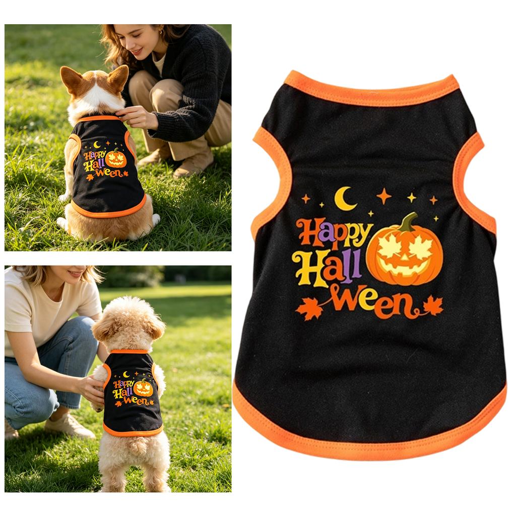 Halloween Dog Costume Pumpkin Print Vest for Small Dogs and Cats, Festive Holiday Pet Outfit for,