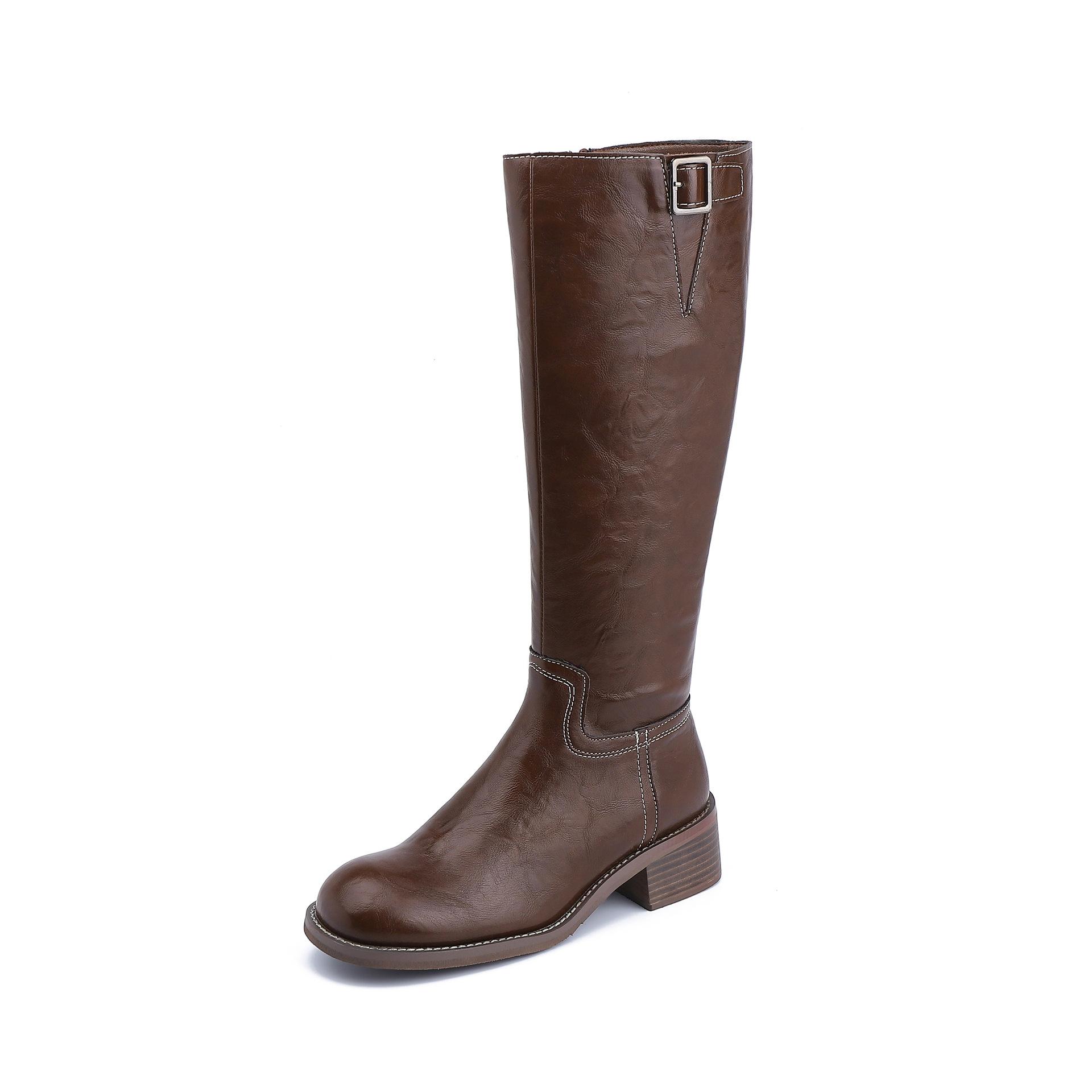 

Вымытая лошадиная кожа~ Натуральная кожа на толстой подошве, но ботфорты до колена женские, ретро британский стиль, коричневые сапоги, высокие сапоги-рыцари 40 коричневый