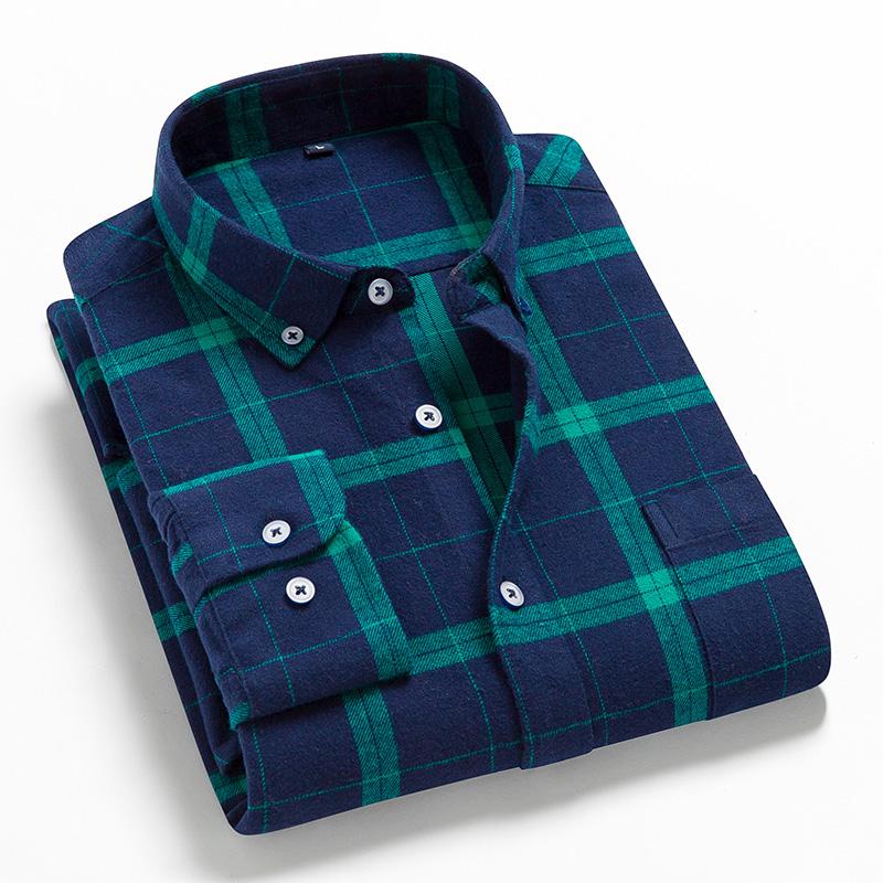 Camisas casuales de franela de algodón para hombres Diseño a cuadros Camisas a cuadros de hombre suaves y cálidas de manga larga para primavera Otoño Invierno Cuello con botones con bolsillo delantero