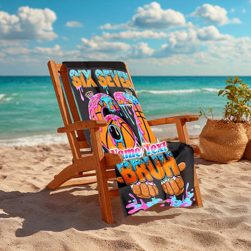1PC Custom Name "Six Seven Basketball Vibes" Beach Towel Highly Absorbent And Sand-Resistant Towel for Swimming, Pool, Yoga, And Travel Lightweight