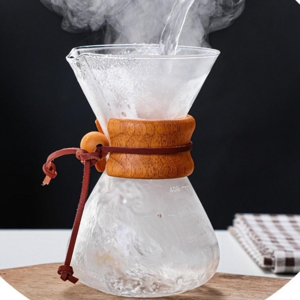 Filter Pot Stainless Steel Coffee Pot with Filter Mesh Glass Tea Kettle 400ML/600ML Wooden Handle Coffeeware Home