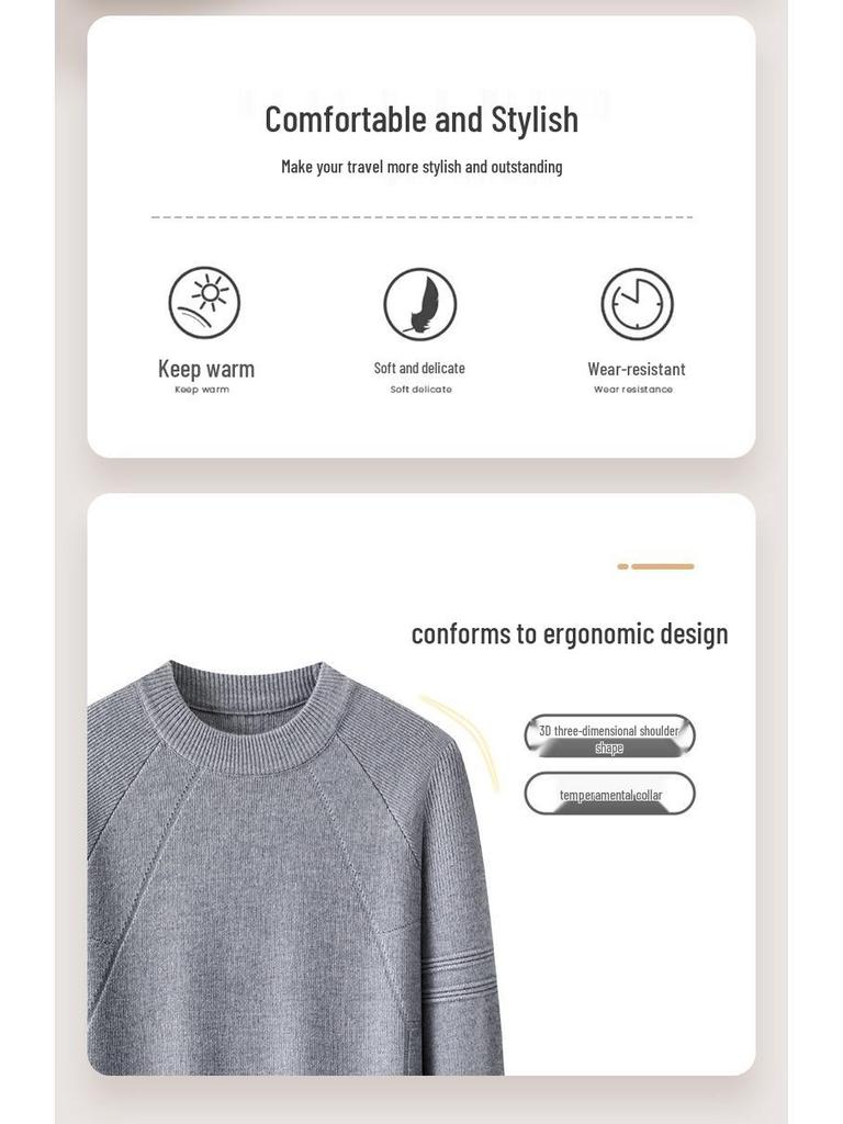 Men's 2025 Autumn/Winter Solid Color Jacquard Sweater, Stylish Half-High Collar Knitwear
