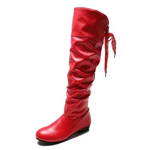 2026 Autumn/Winter New Large Low Heel Coarse Heel Women s Boots Lace up Long Knight Boots Women s Boots Solid Color 35
