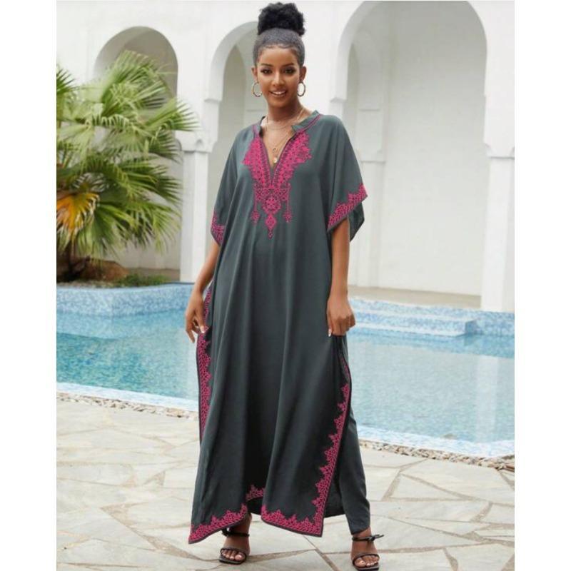 Women's Fashion Summer Spring Flower Pattern Print 1/2 Sleeves V-Neck Loose Waistline Casual Dresses
