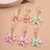 Sweet Gradient Pink Oil Drip Flowers Dangle Earrings for Women Exaggerated Irregular Metal Large Flower Earrings Jewelry Gifts