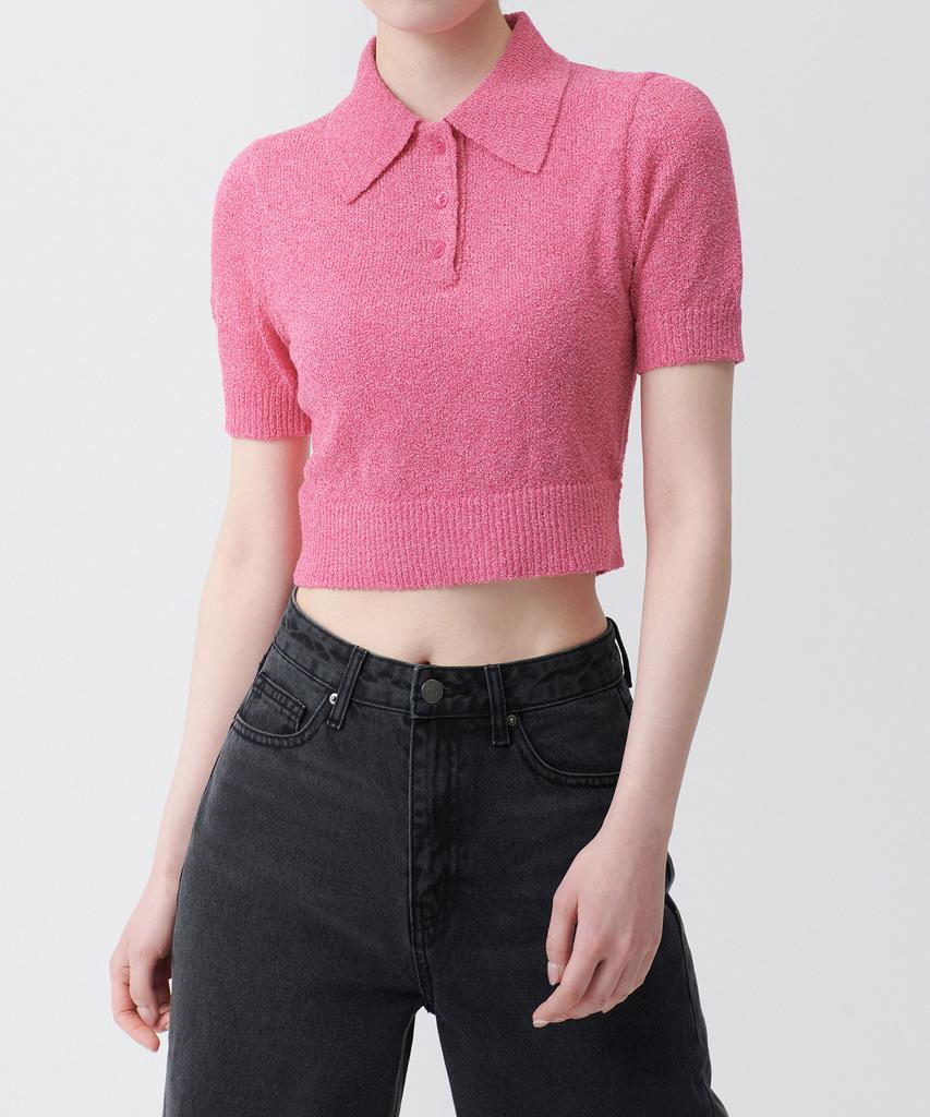 MUSINSA STANDARD WOMAN Women'S Boucle Knitted Polo Shirt [Pink]
